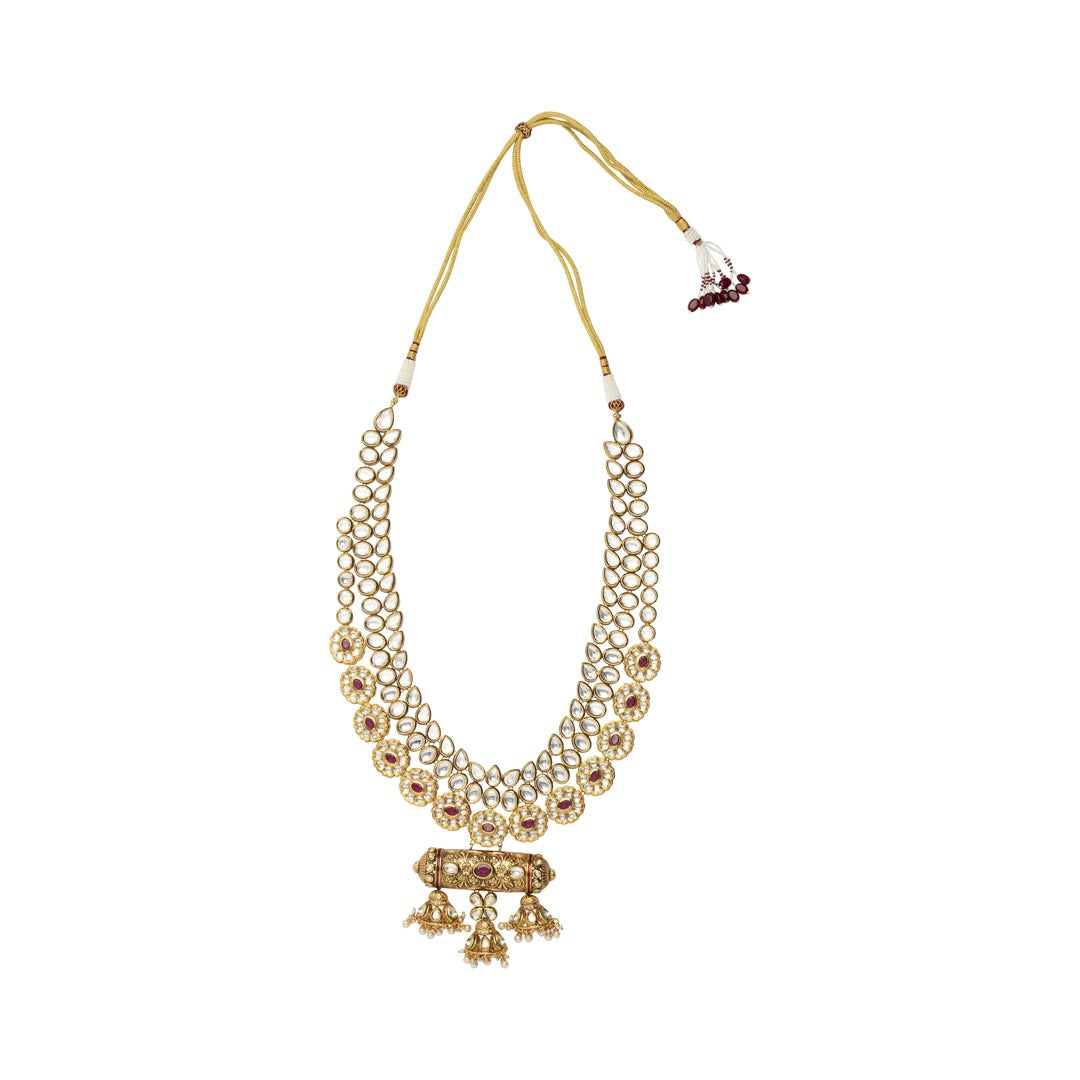 Vivinia By Vidhi Mehra Aatman Gold Plated Red Womens Synthetic Stone Necklace Set with Pair of earrings VN418