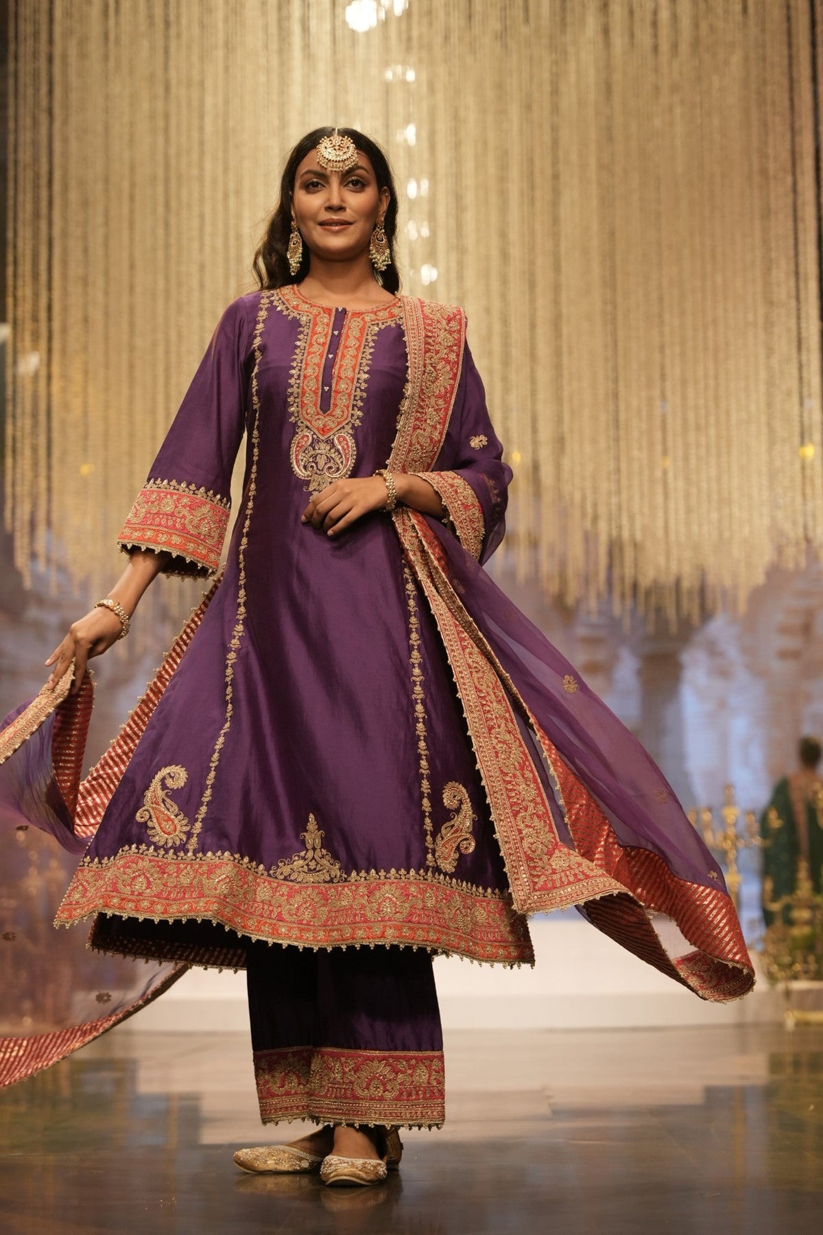 Maisha - Deep Purple Long A-line Kurta with Palazzo and Dupatta