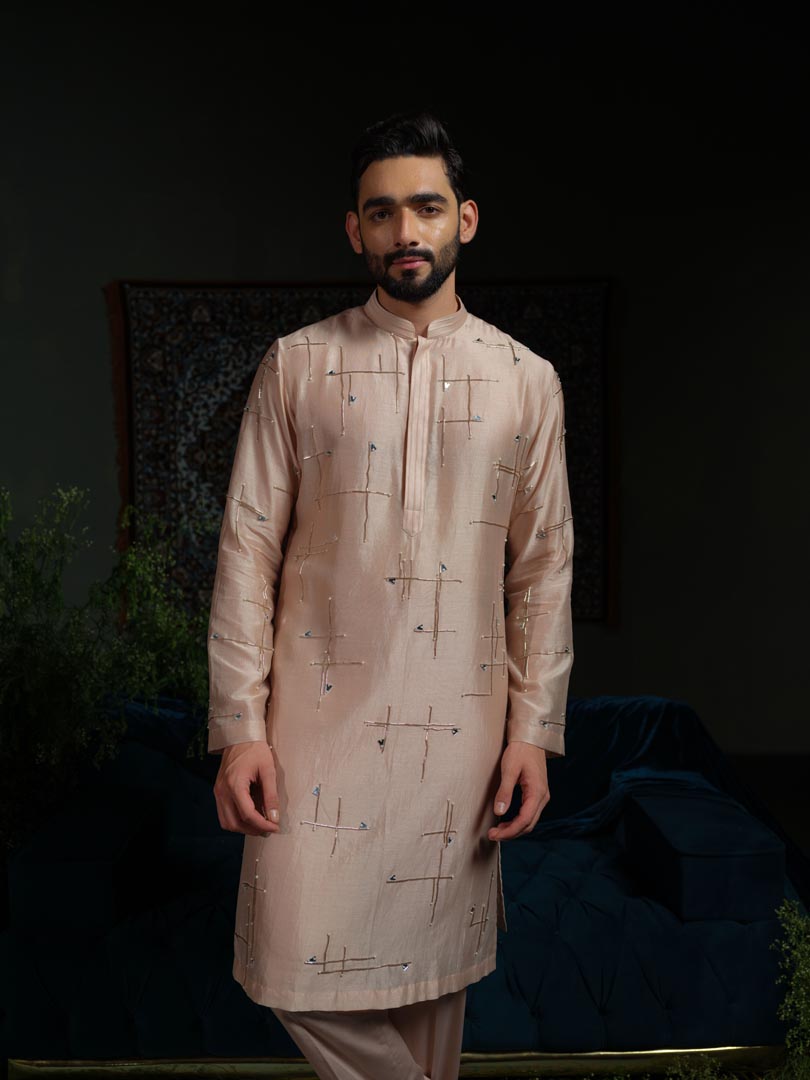 Dusty Peach Geometry Kurta Set