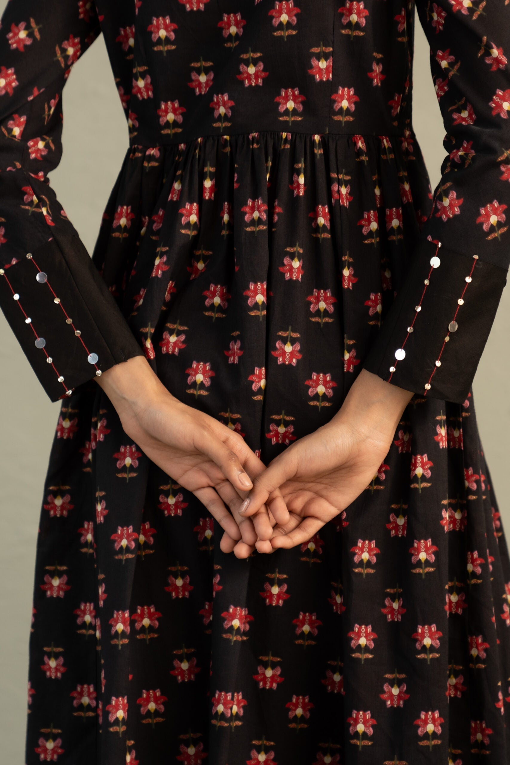 Black Phool Dori Anarkali Set