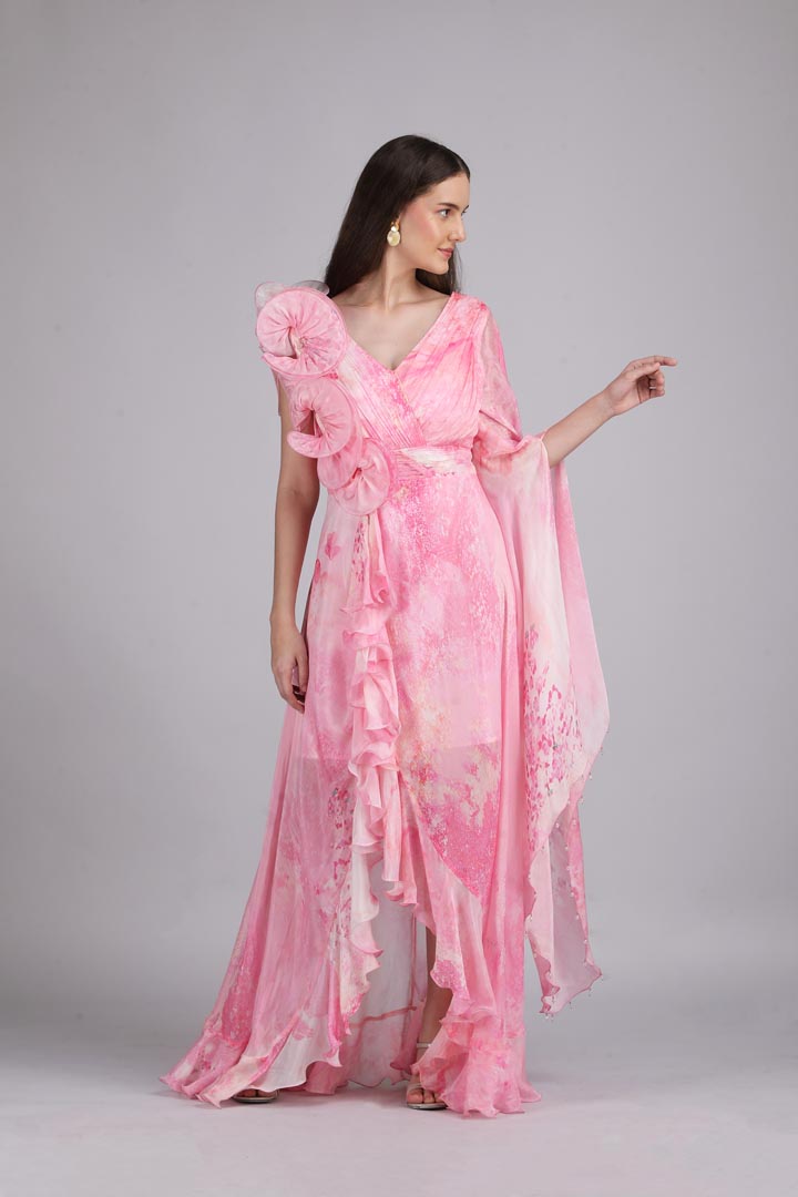 Cotton Clould Self Texture Printed  Corsage Dress