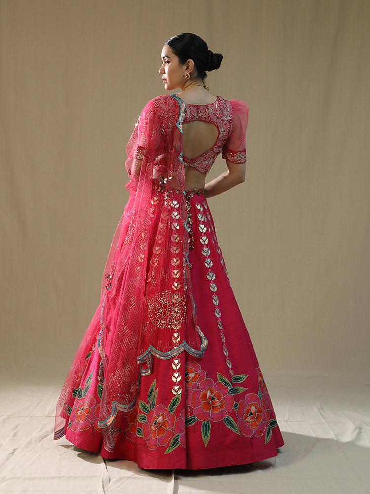 Pink Leopard Handpainted lehnga set