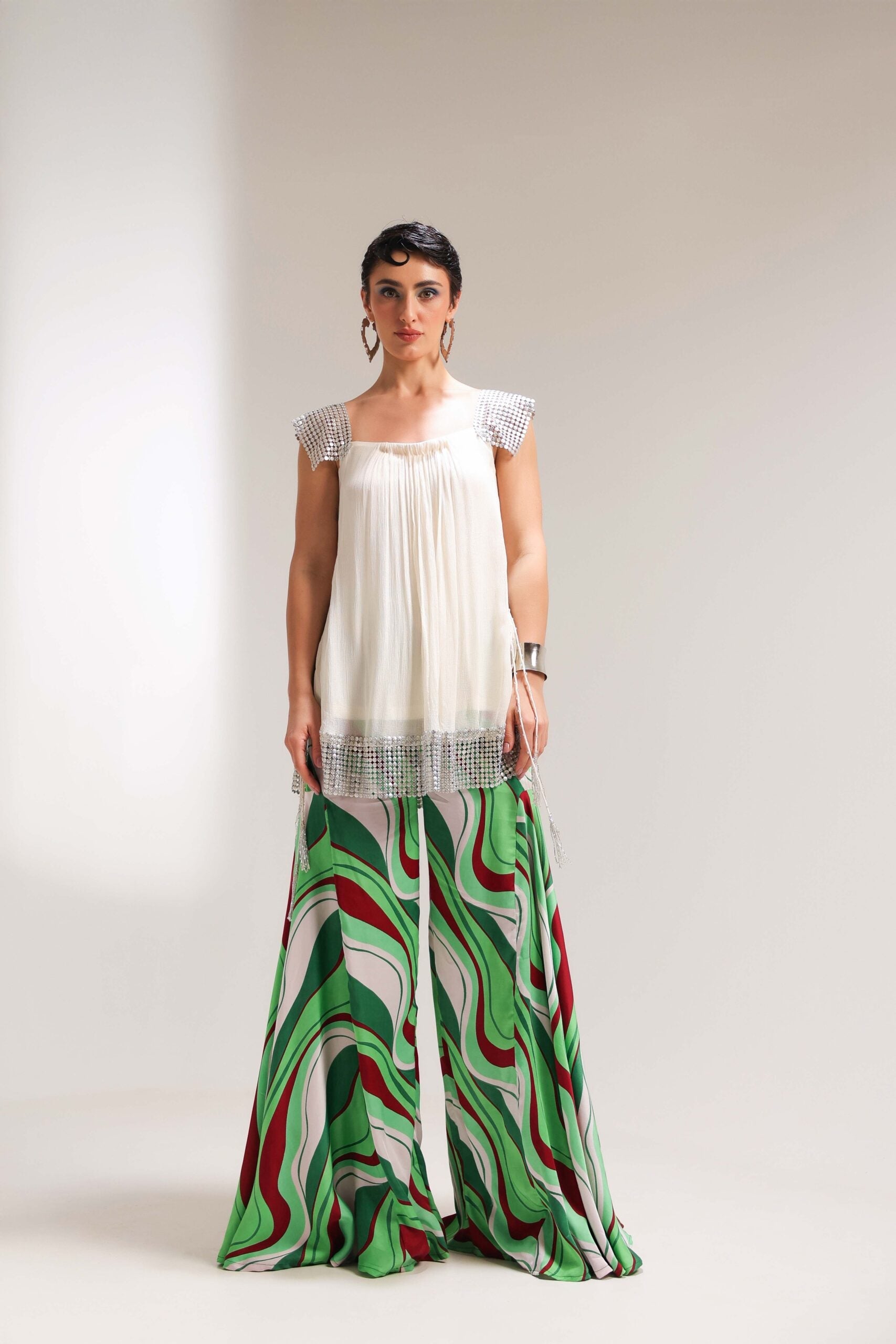 The beverly hills crème tunic with bell-bottoms set