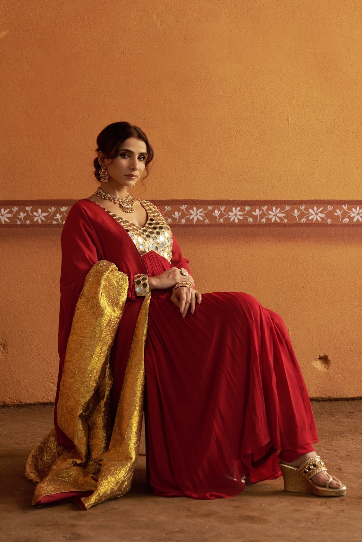 Hand-Embroidered Mirror Work Anarkali with Churidar Pyjama & Dupatta