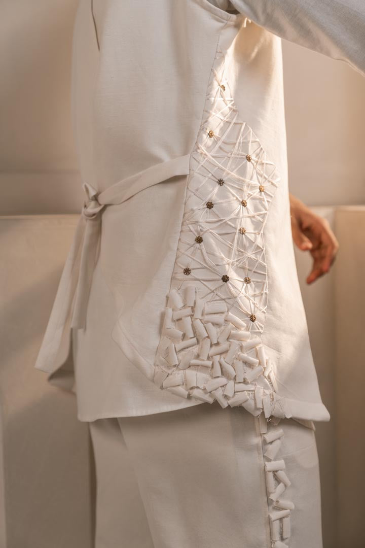 Ivory Cotton Linen Shacket Set