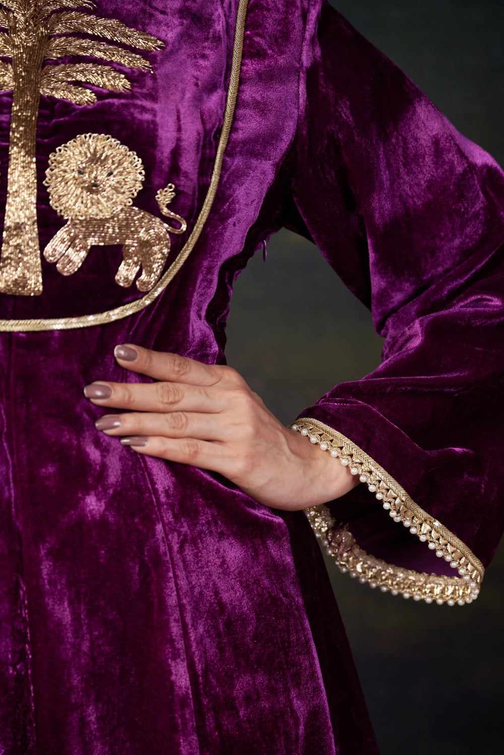 Hand-Embroidered Velvet Purple Kalidar Anarkali Set