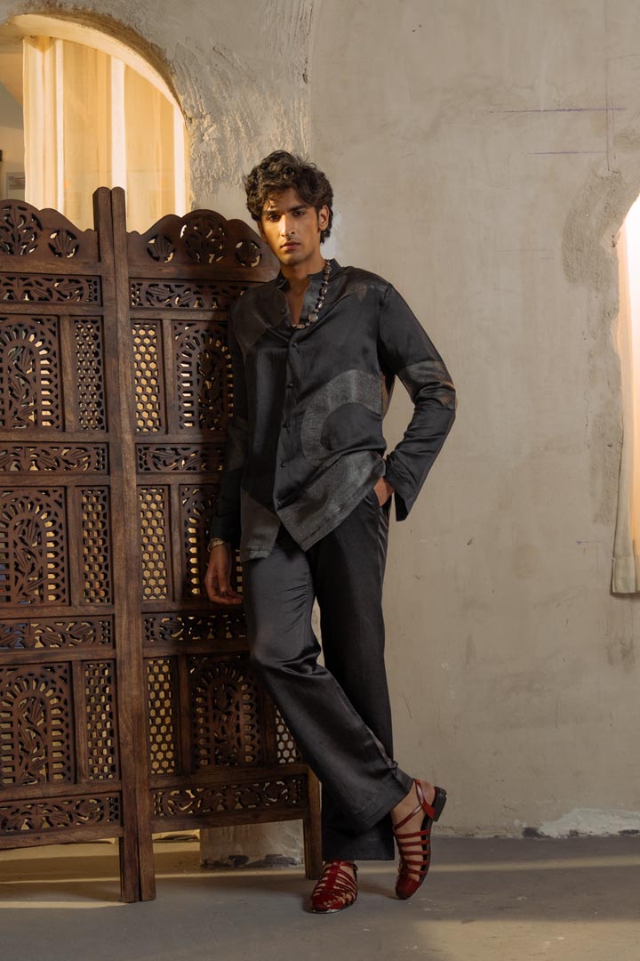 Charcoal Grey Metallic work short jacket set