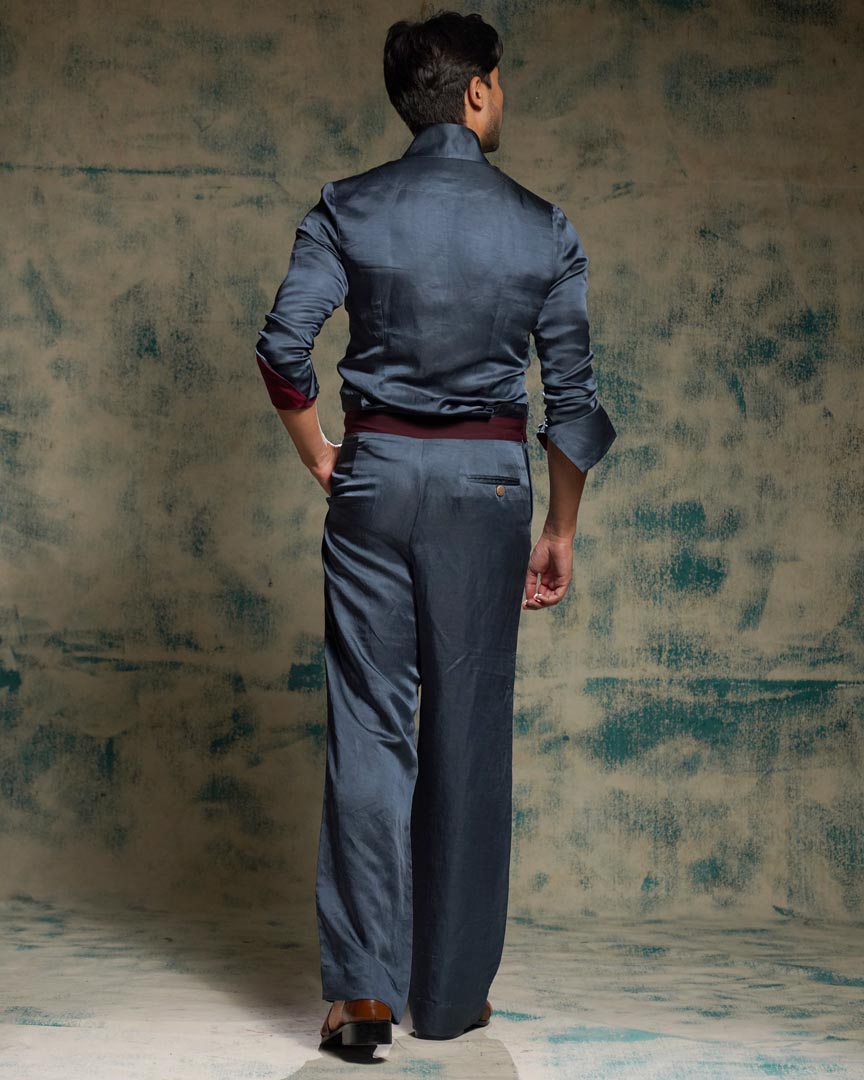 Charcoal Blue Hand painted concept blazer set