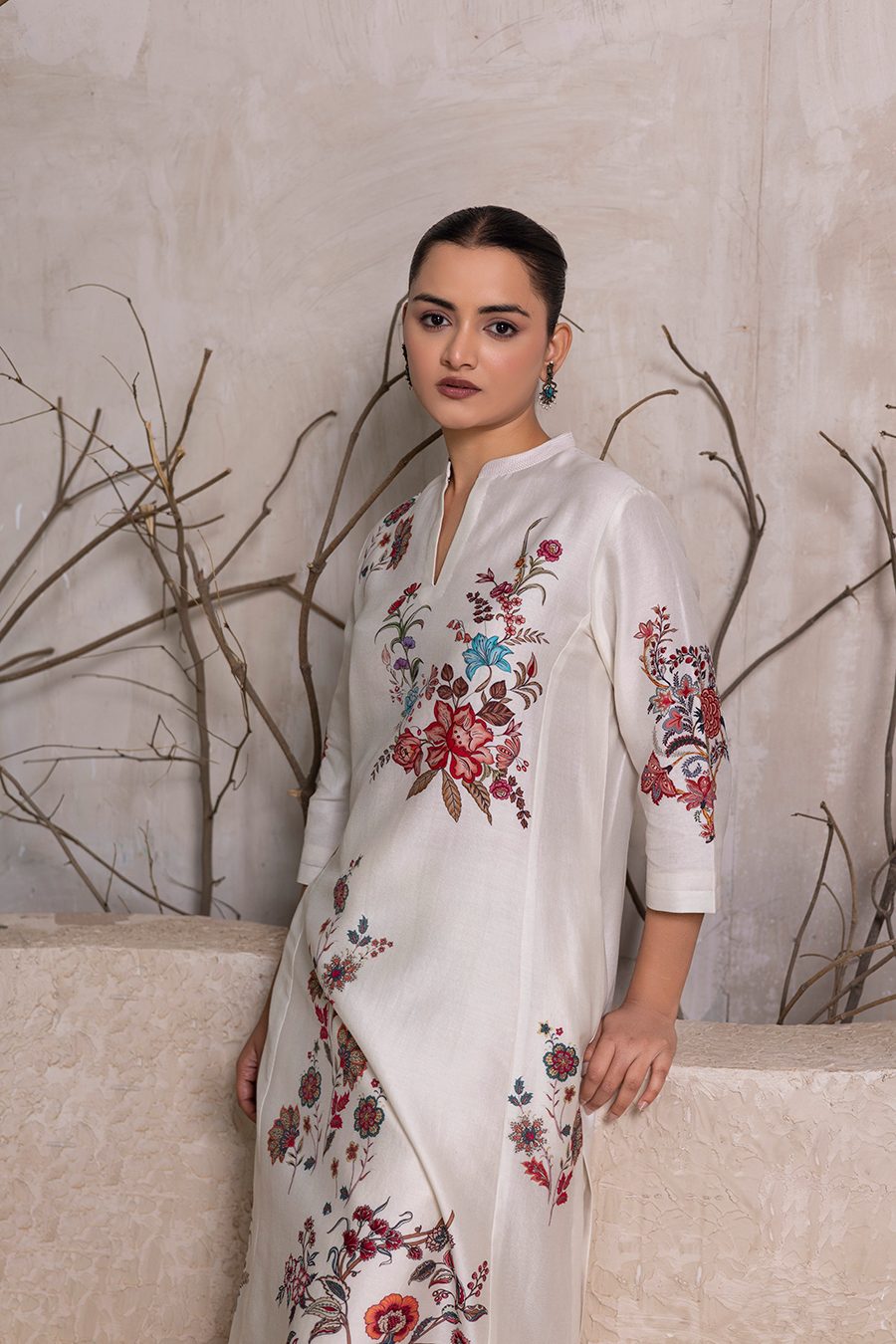 Ivory Silk Chanderi Floral Printed tunic (1 PC)
