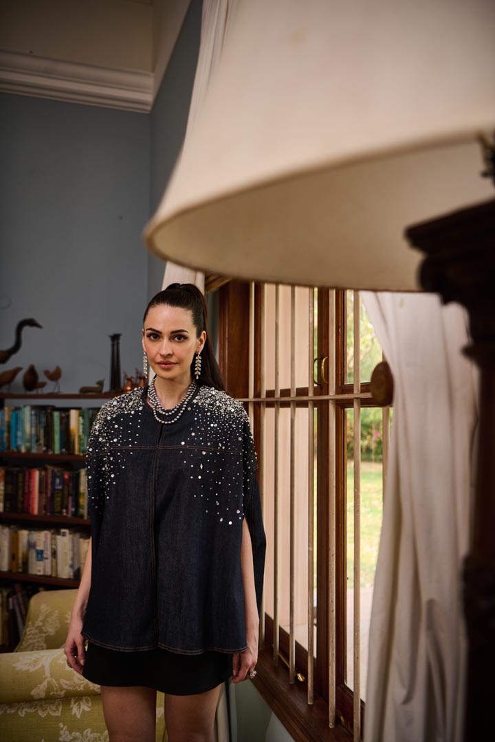 Denim pearl cape