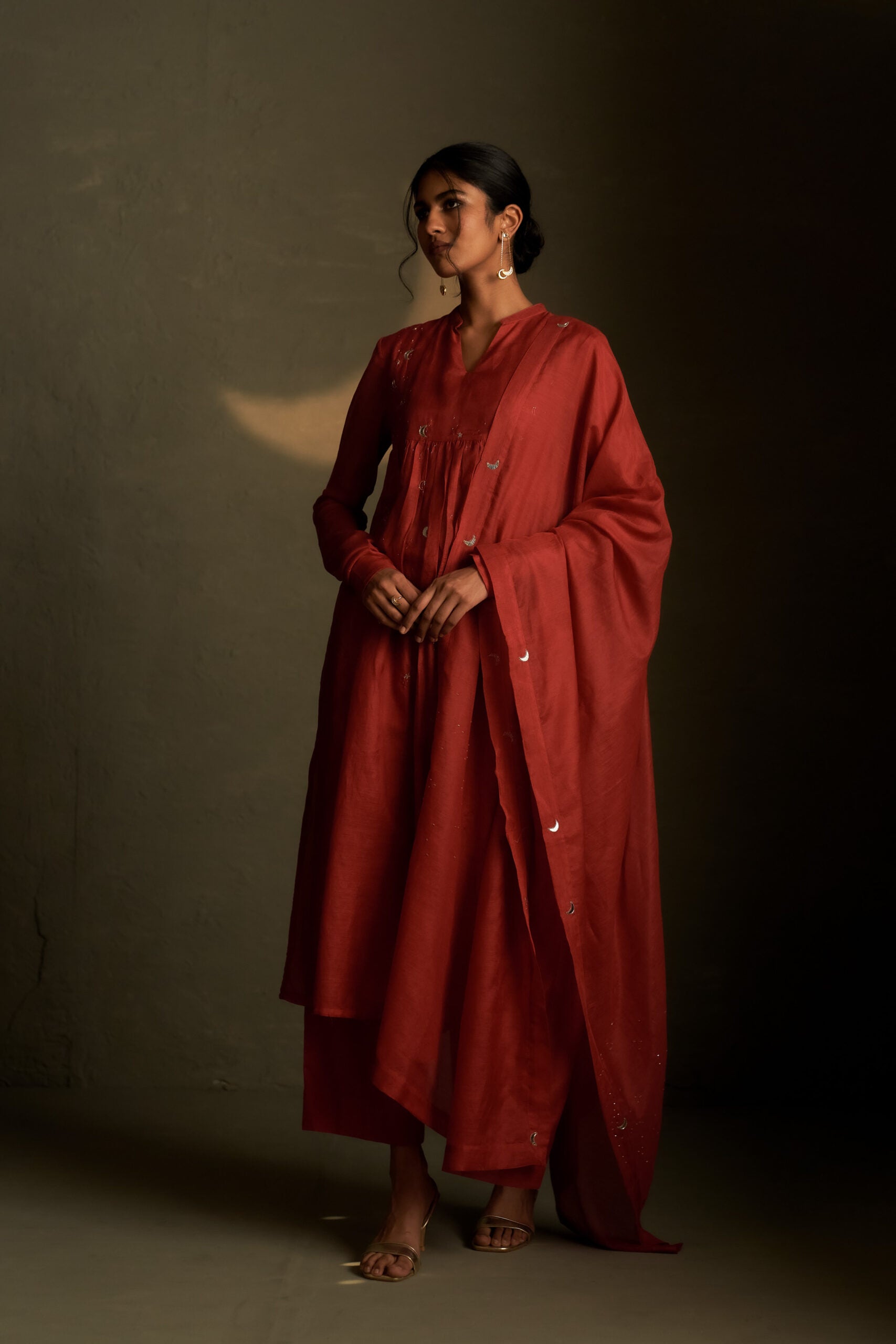 Moonlit Crimson Long Kurta Set
