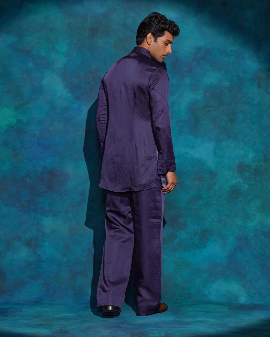 Oceanic Purple hand embroidered short jacket set