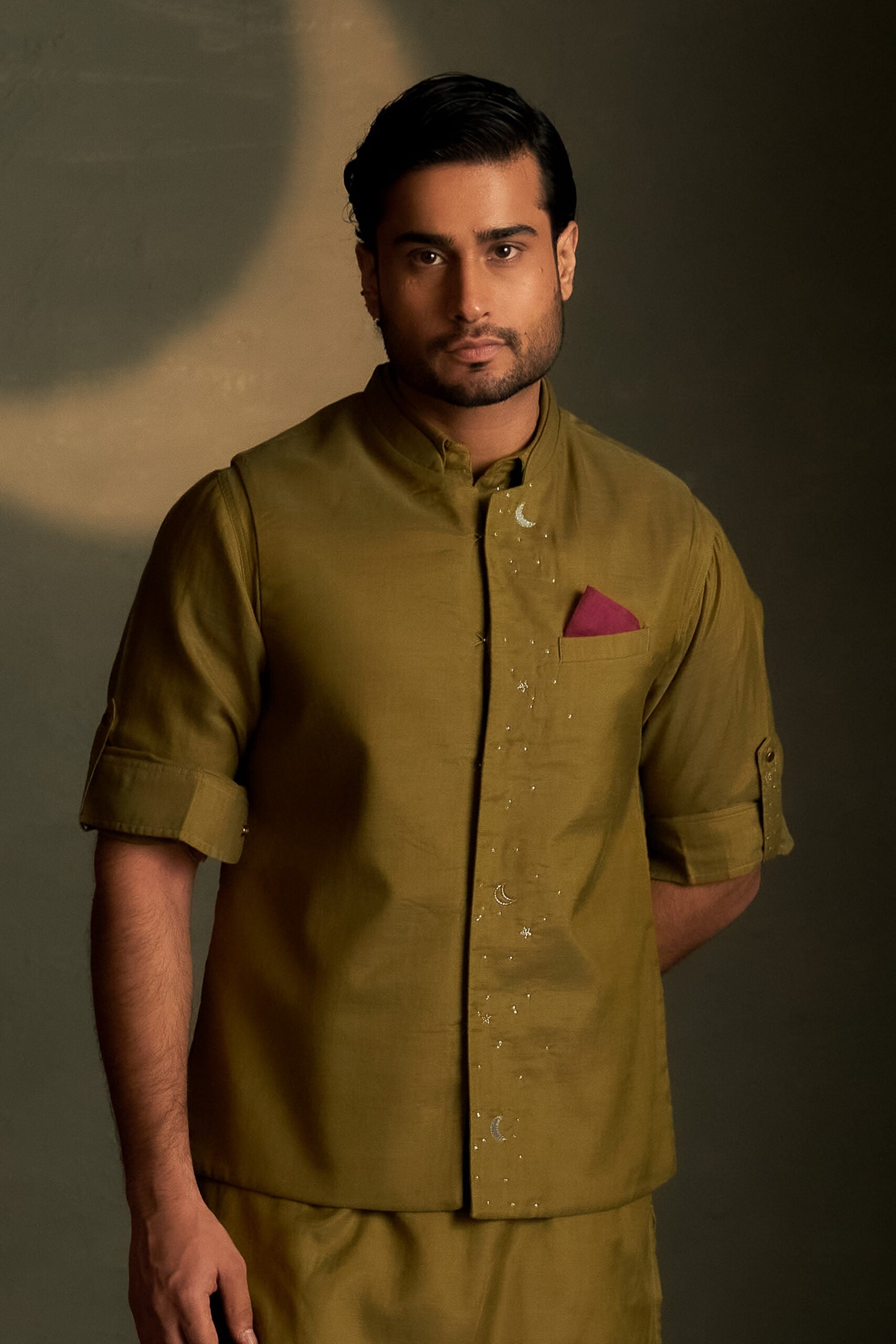 Olive Dusk Pathani Kurta Set with Bundi