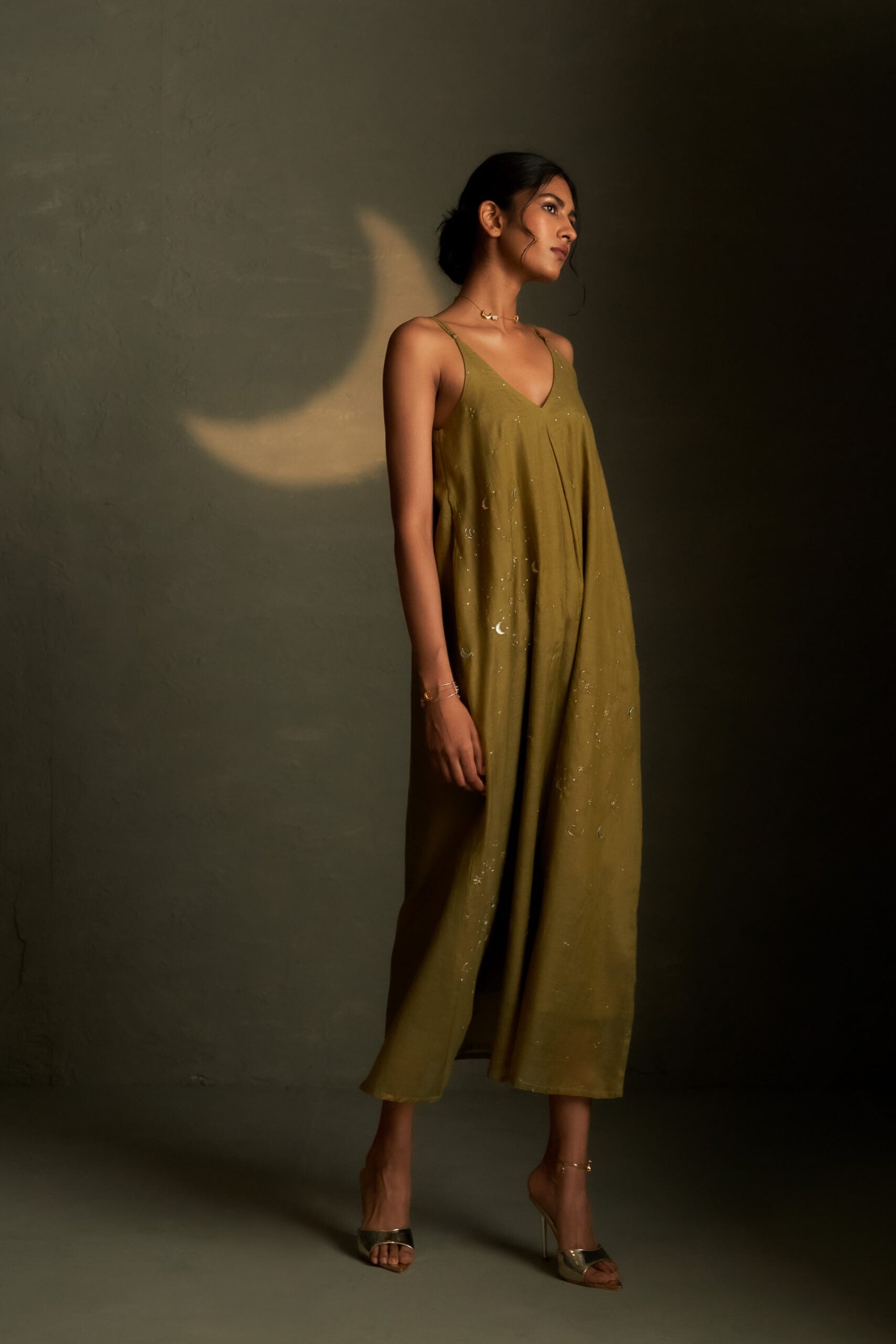 Olive Dusk Chaand Sitara Dress with Scarf