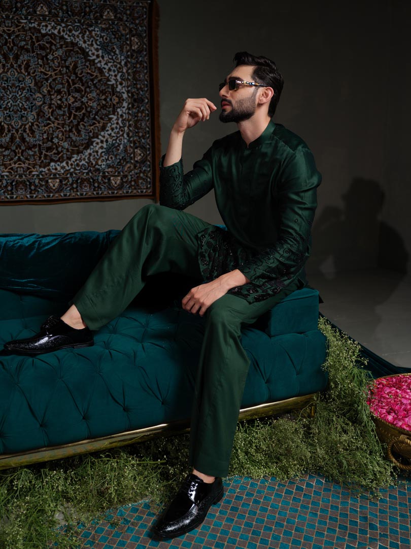 Deep Emerald Amoeba Kurta Set