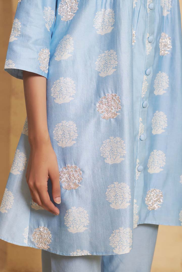 Hand Embroidered Pintuck kurti with pant