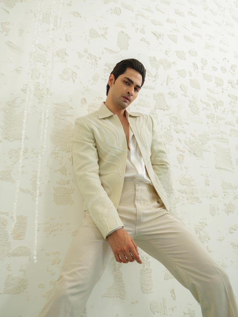 Crop Linen Jodhpuri Set