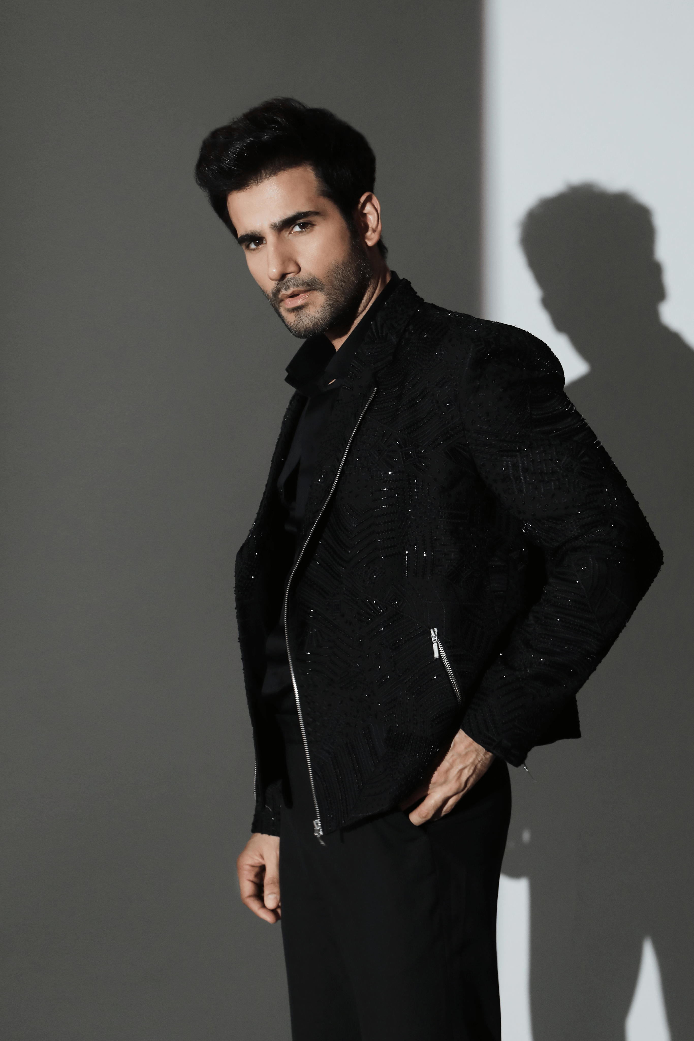 Black Silk Traditional Embroidery Biker Jacket