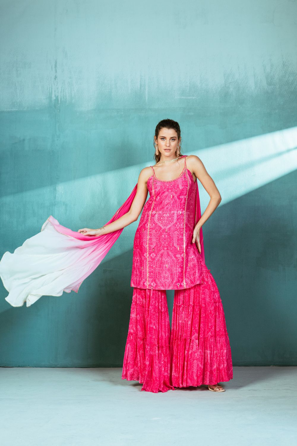 Fuschia Pink Chanderi Kurta Sharara Set