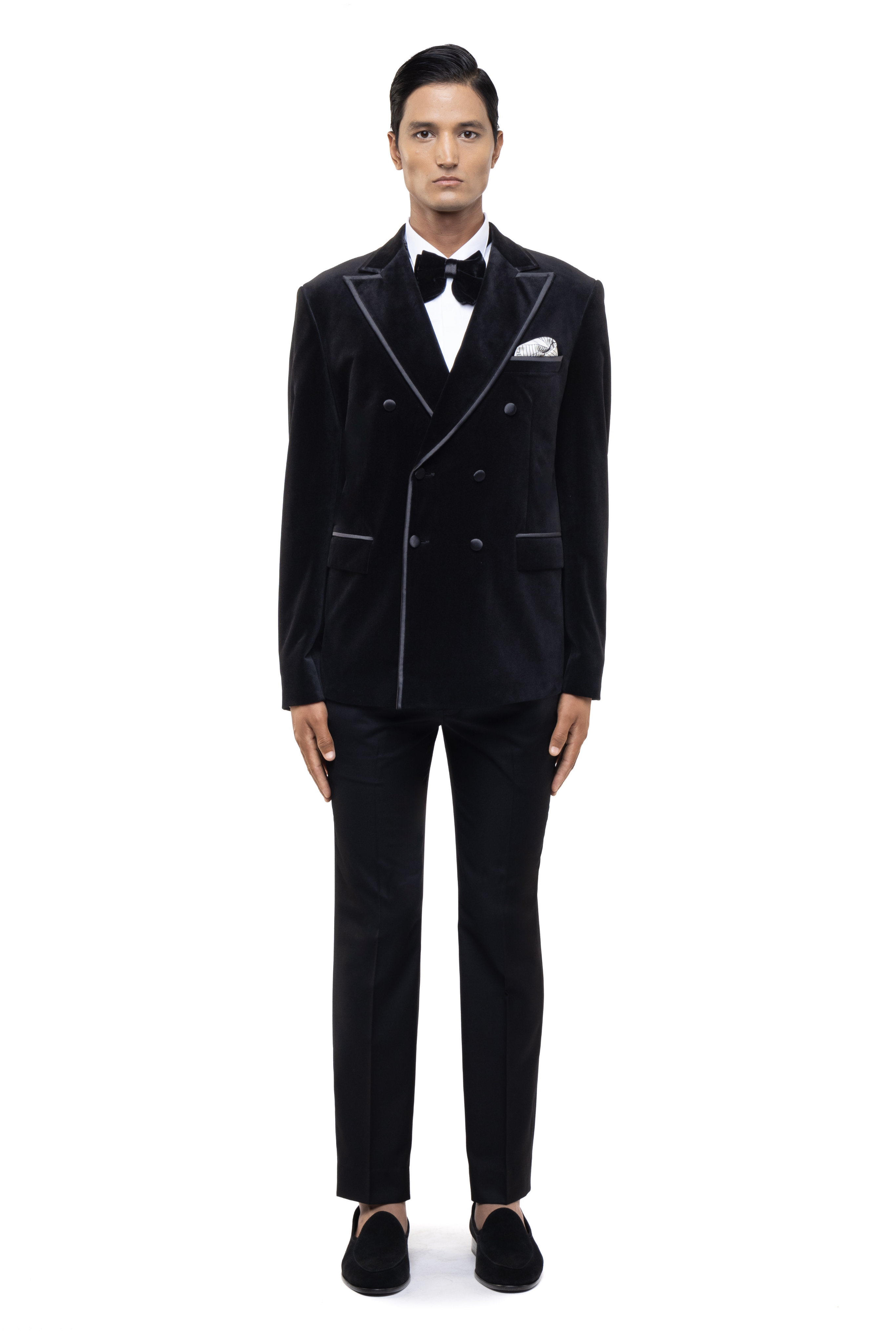 Black Velvet Peak Lapel Double Breasted Tuxedo Set