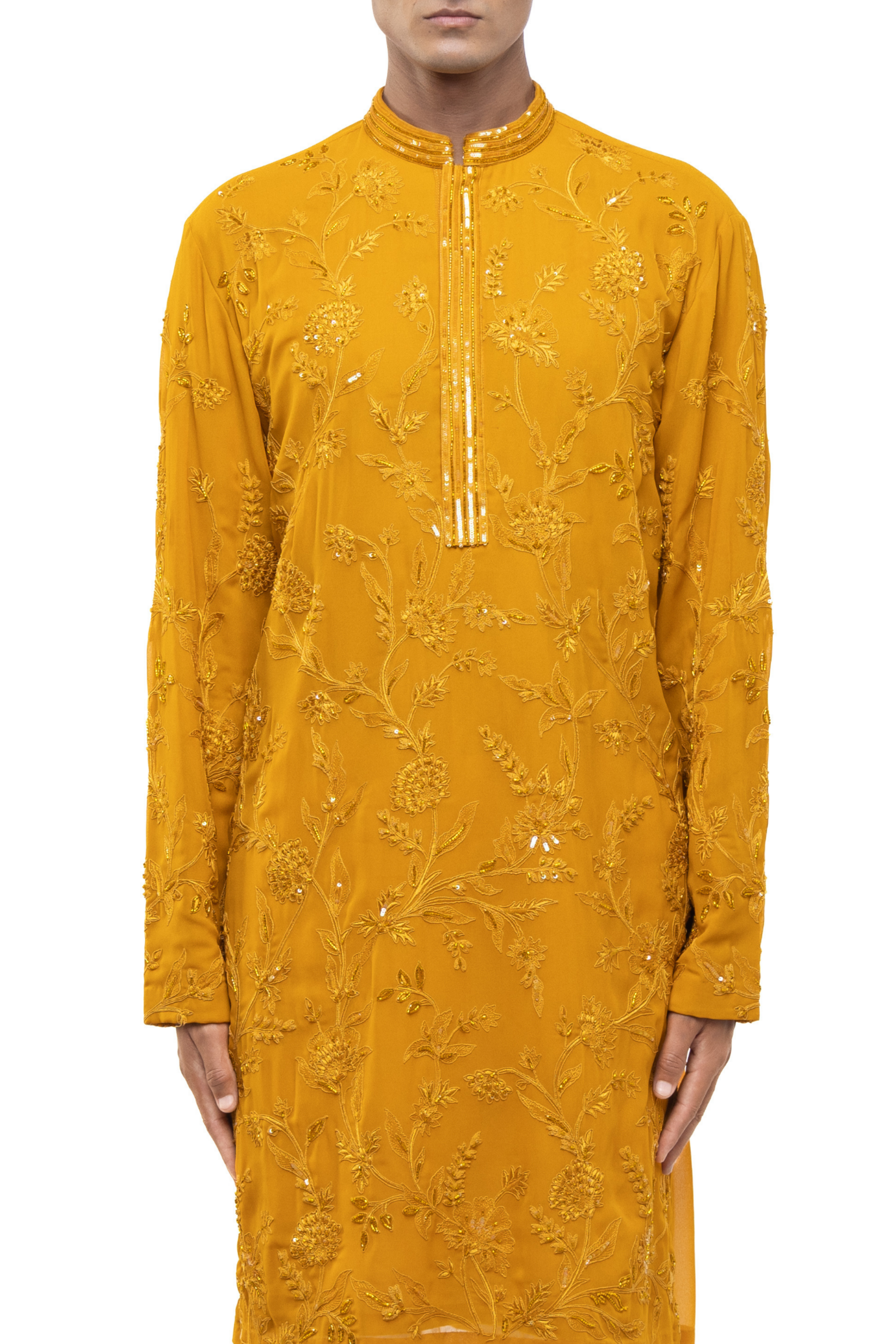 Yellow Georgette Floral Embroidery Kurta Set