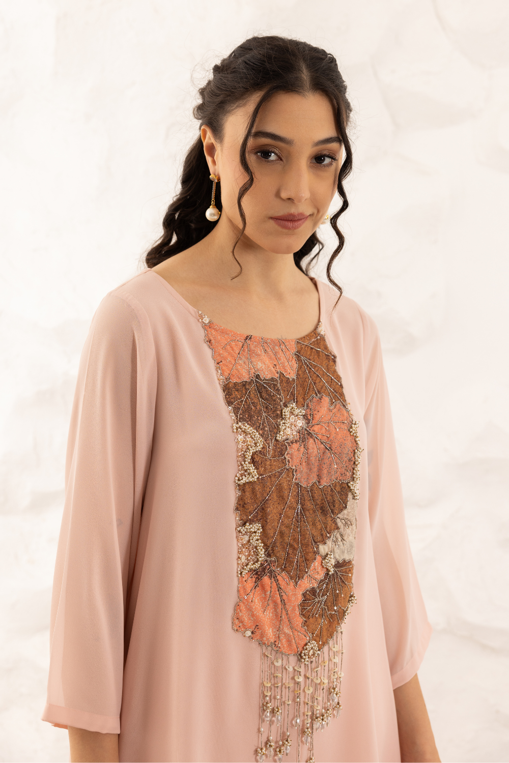 Kiara Rose Pink Georgette Co-ord Set with Applique Yoke Work