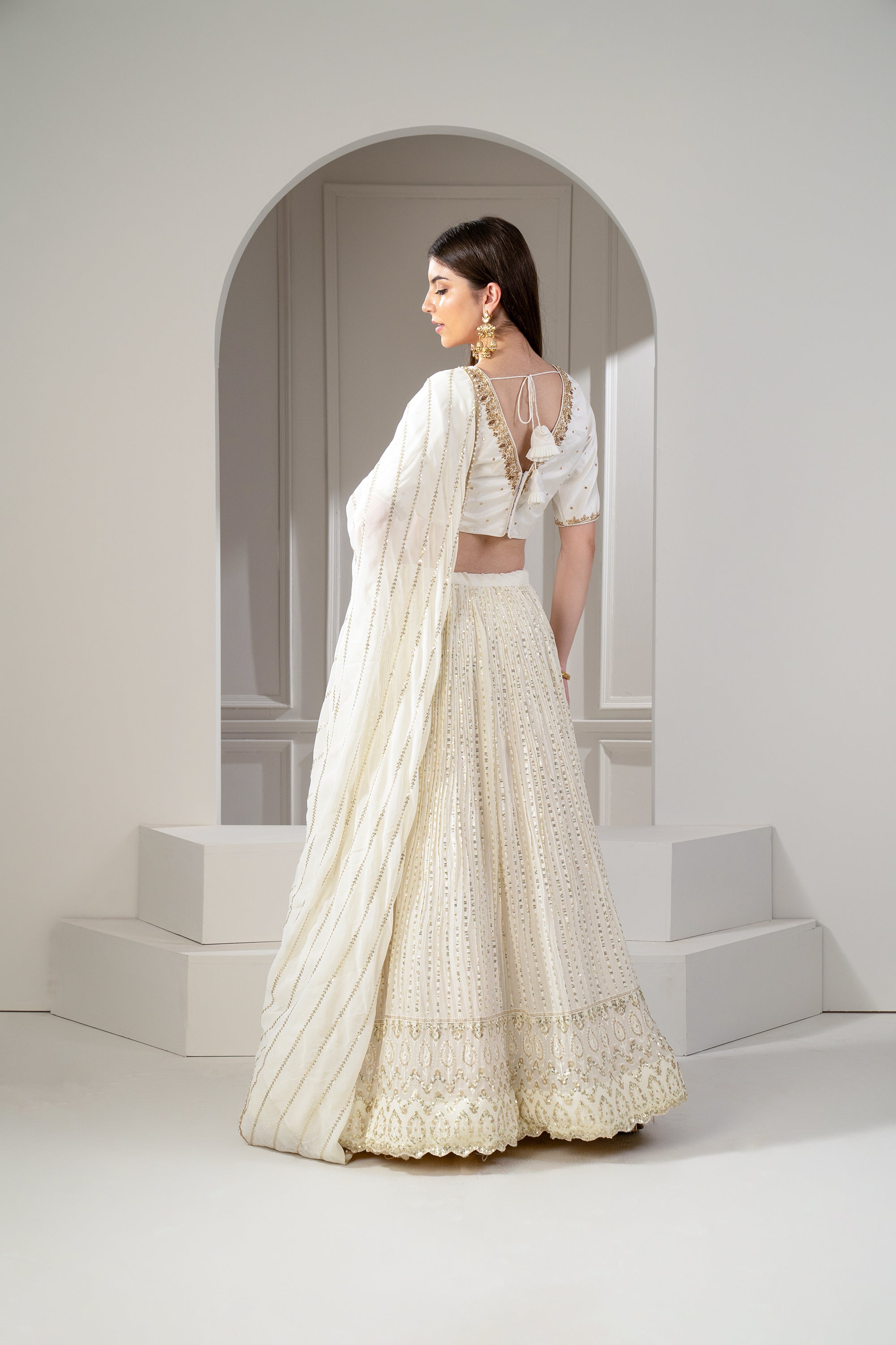 Fairy White Sequinned Georgette Lehenga Set