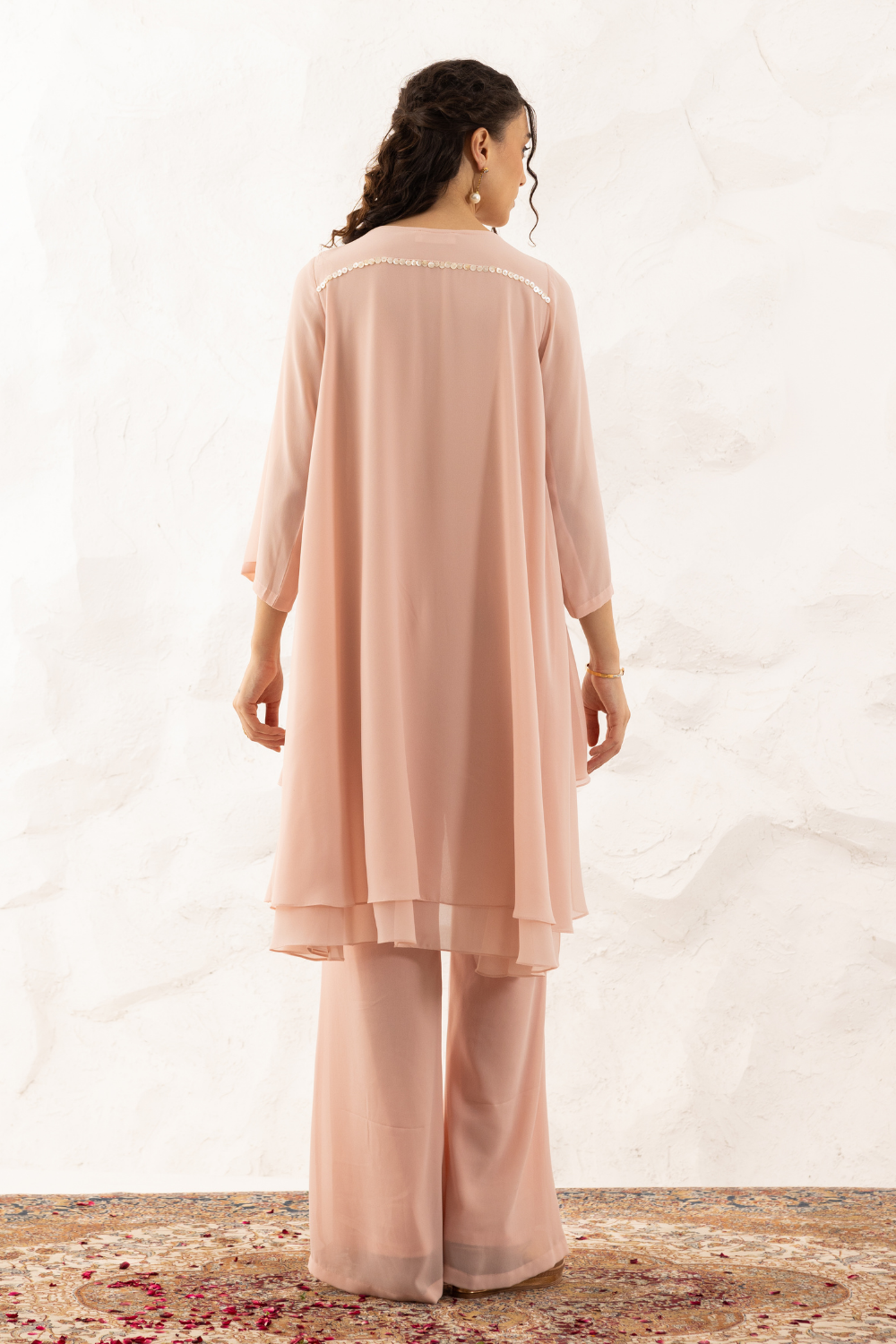 Kiara Rose Pink Georgette Co-ord Set with Applique Yoke Work