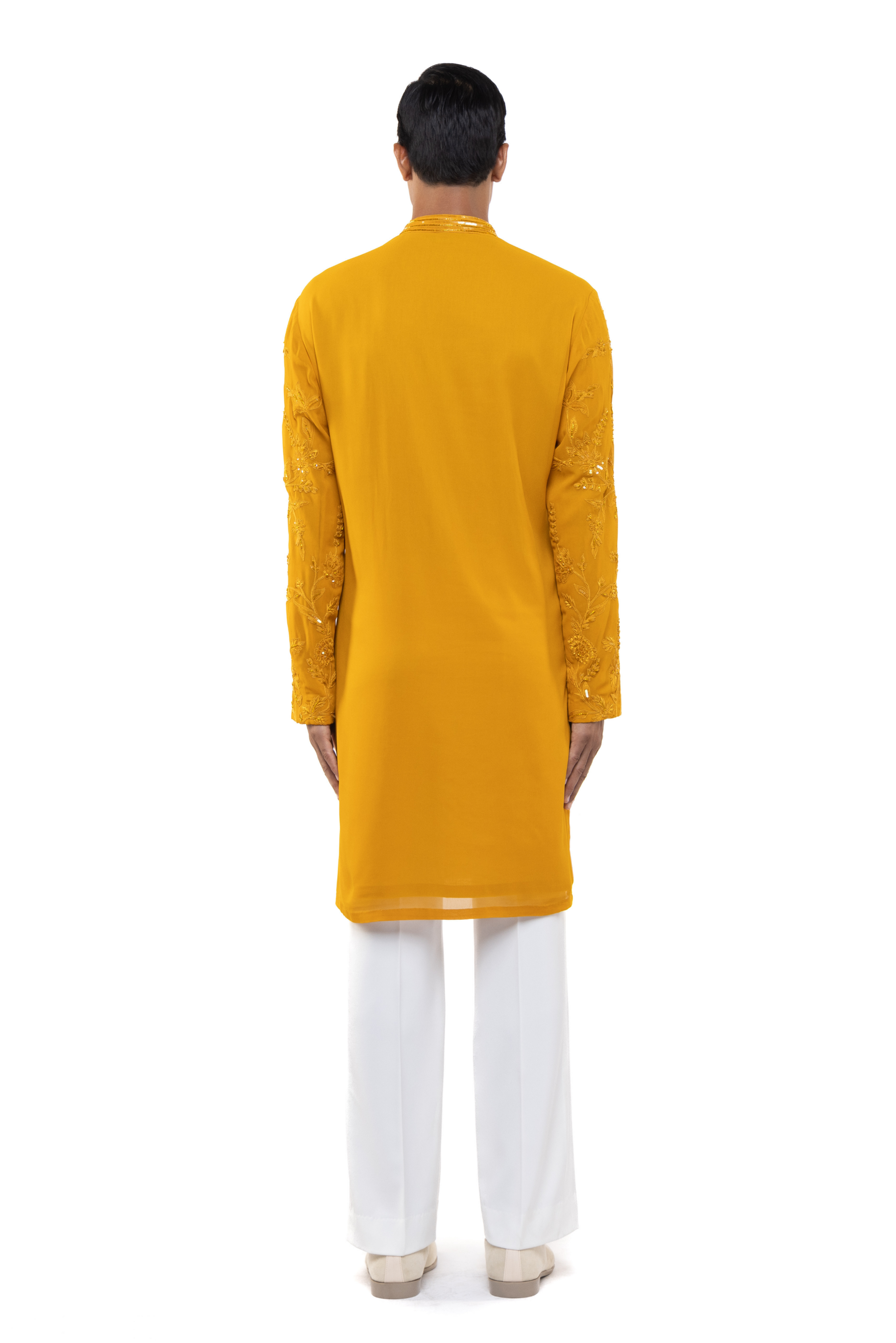 Yellow Georgette Floral Embroidery Kurta Set