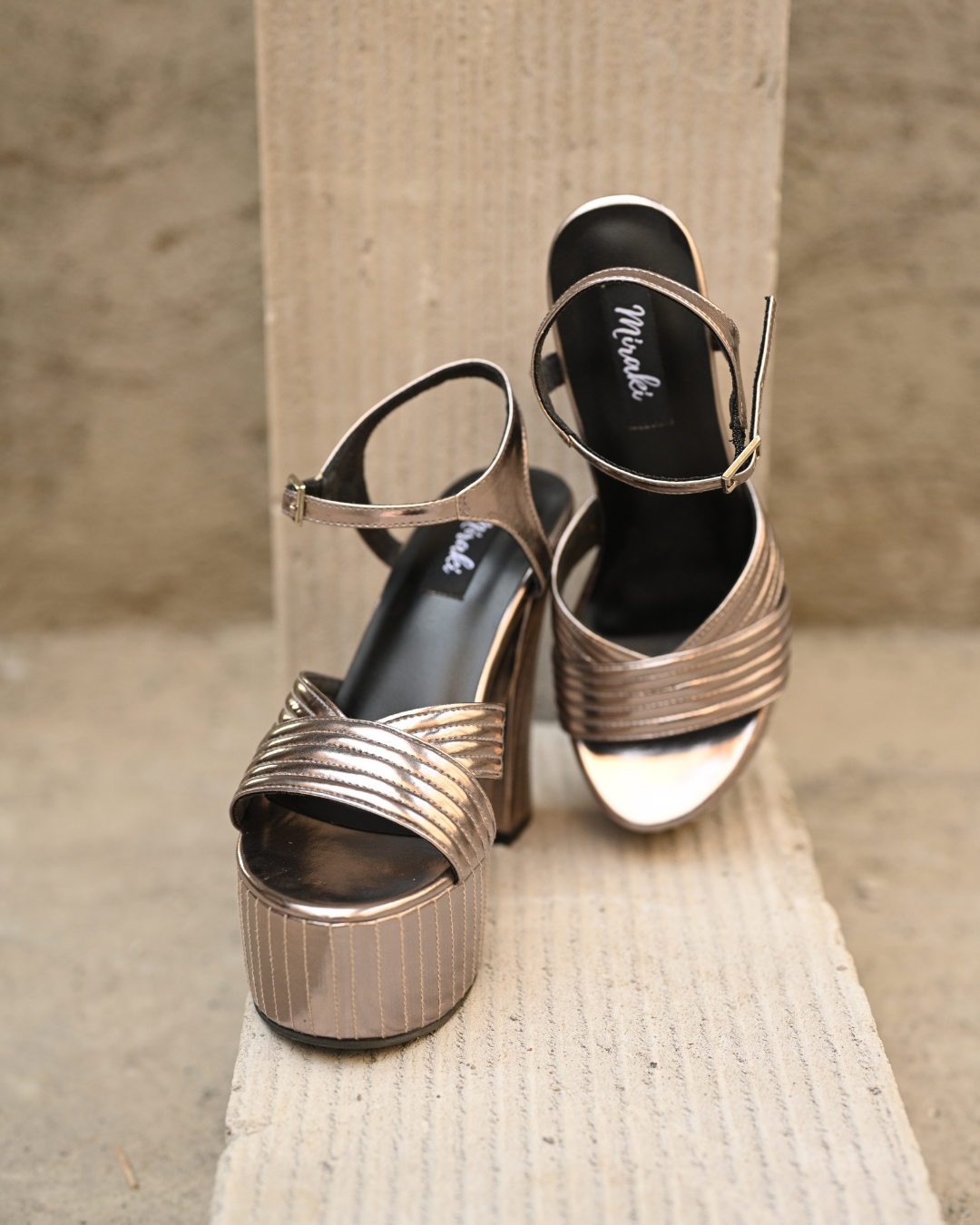 Silver Block Heels With Stitching Details