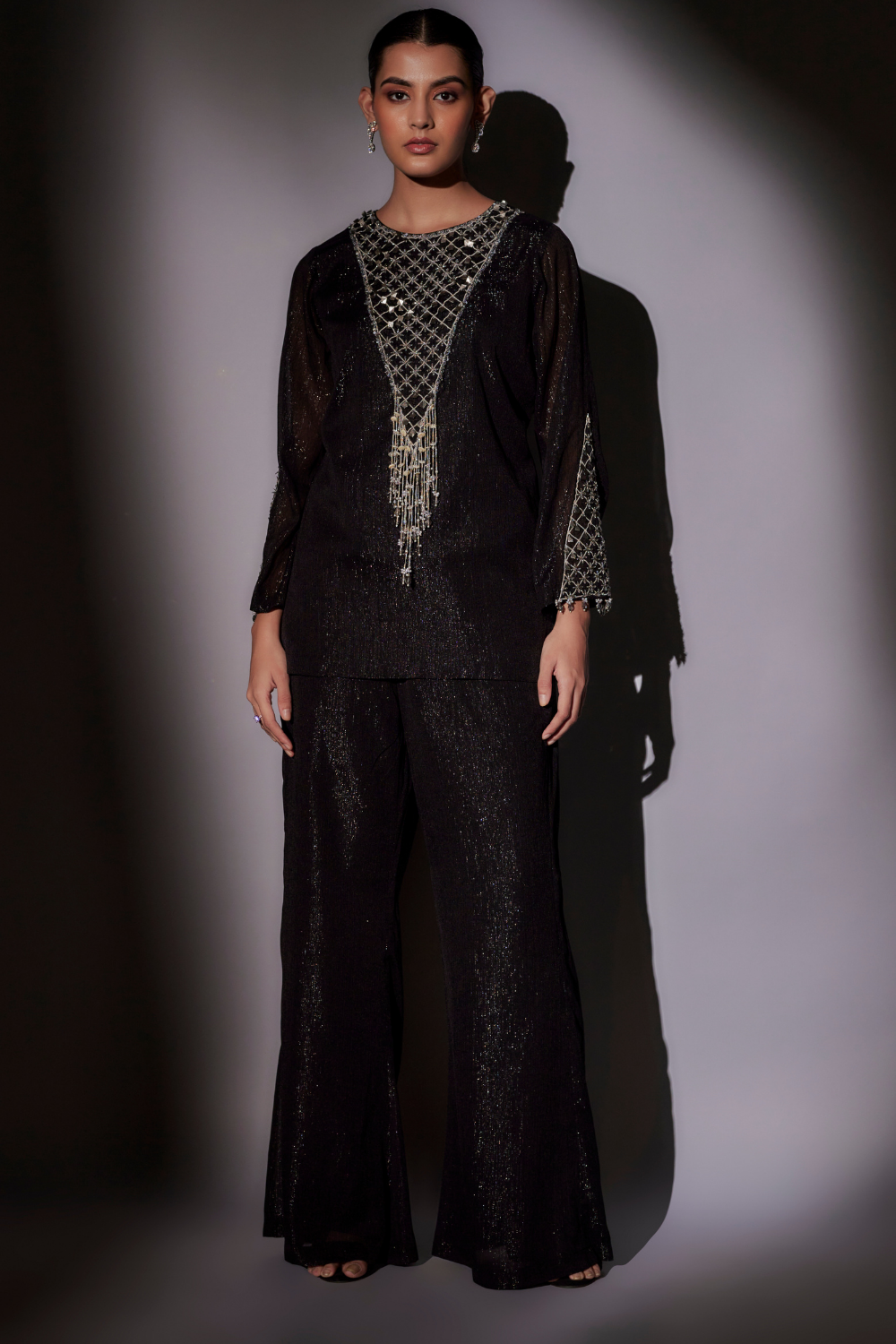 Emily Black Lurex Co-ord Set - Embroidered Party Wear Ensemble