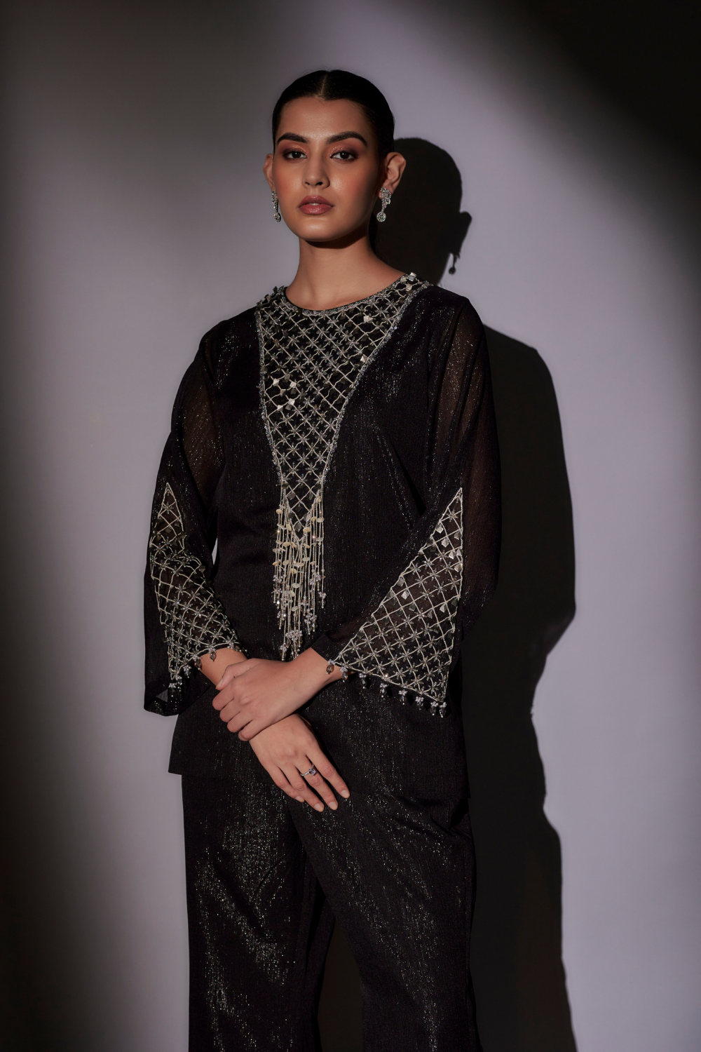 Emily Black Lurex Co-ord Set - Embroidered Party Wear Ensemble