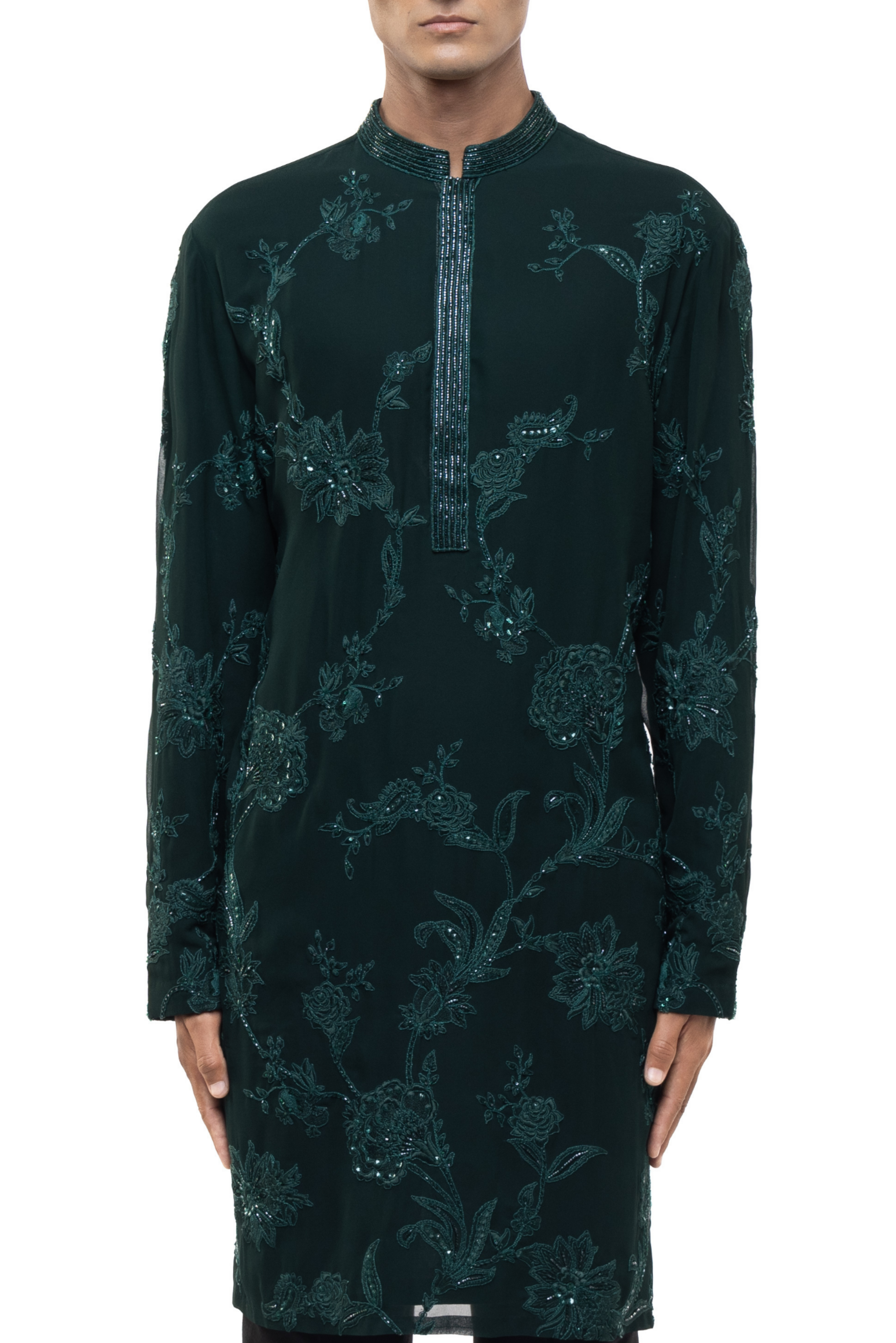 Green Georgette Floral Embroidery Kurta Set