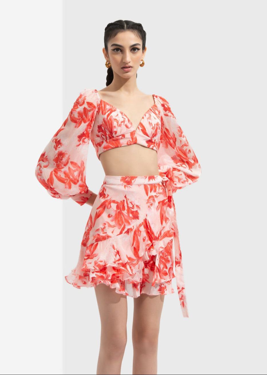 Matsu Printed Wrap Skirt Paired With Blouse