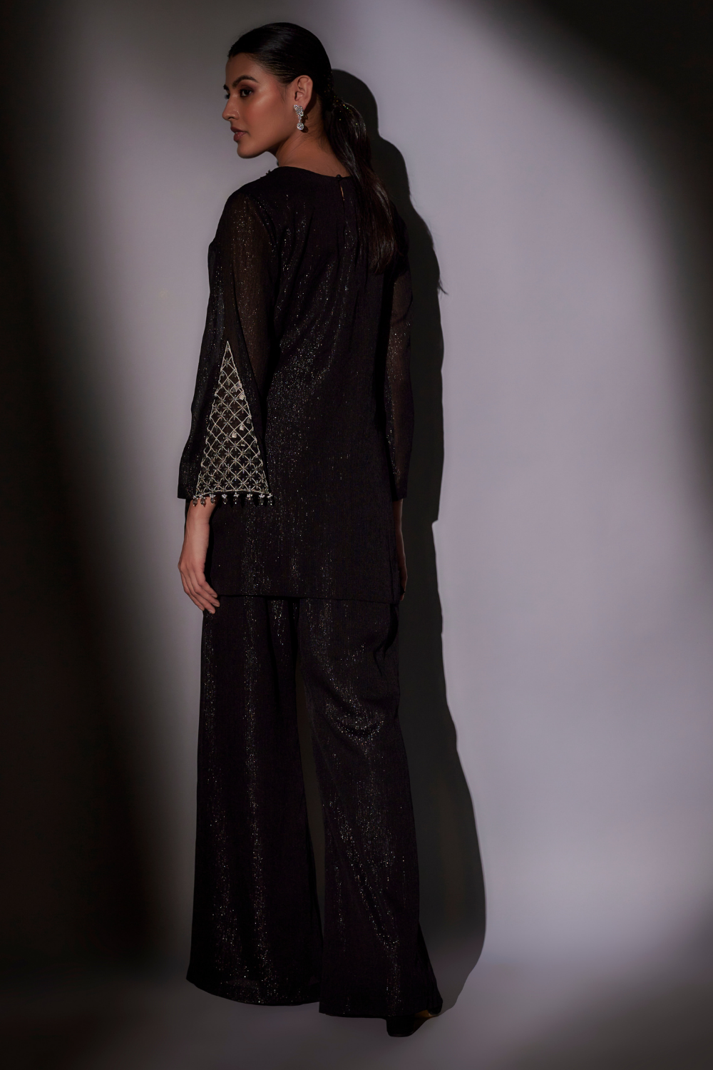 Emily Black Lurex Co-ord Set - Embroidered Party Wear Ensemble