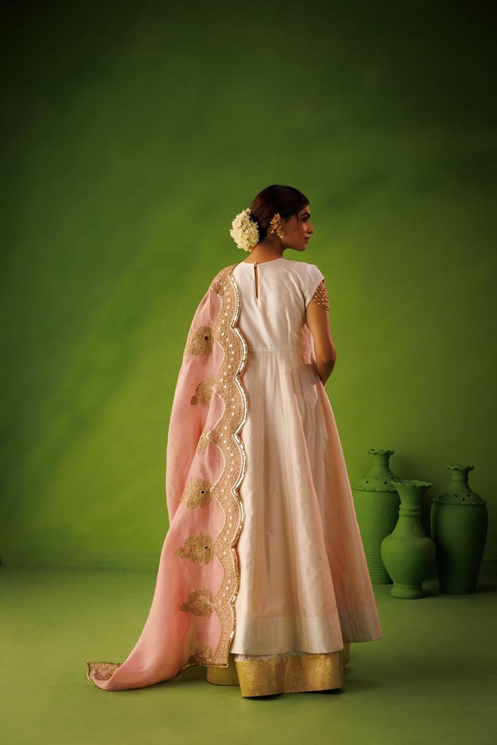 Ivory and baby pink reversible anarkali set