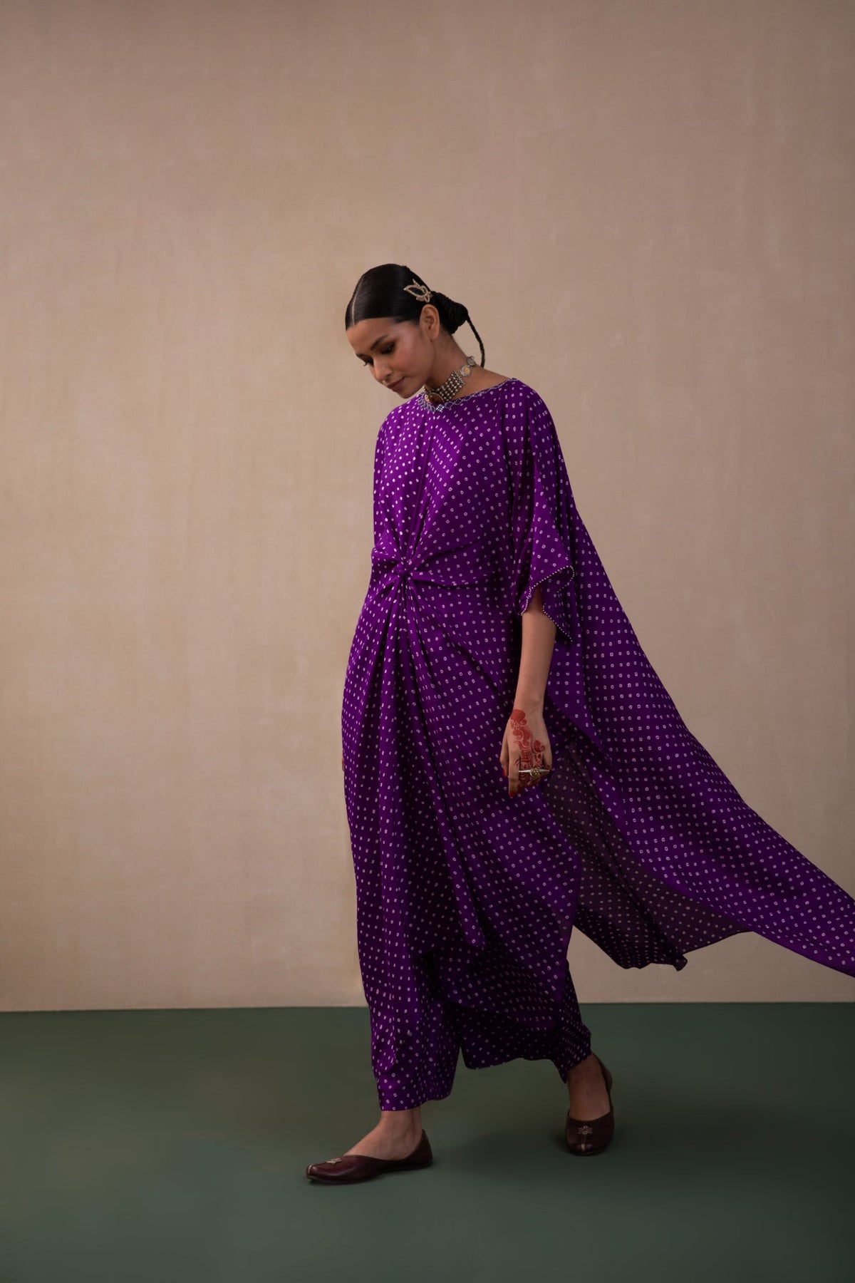 bandhni knot Kaftan with pants