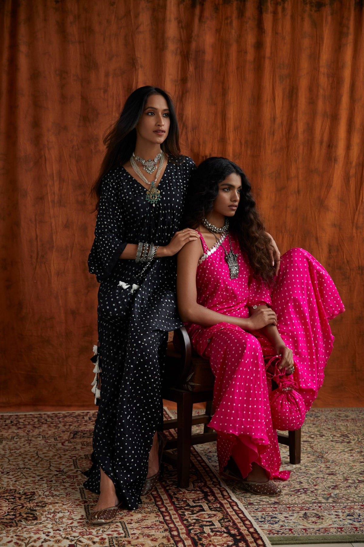 One shoulder bandhni cape and sharara set