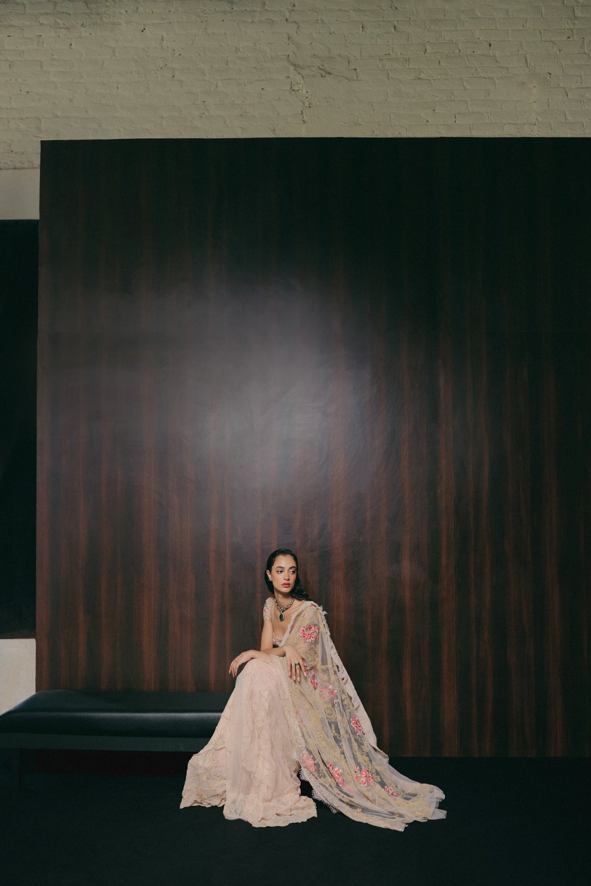Floral & Zardosi Embroidery, Silk Georgette & Tulle with French Lace, Stitched Saree Set, Blouse Silhouette