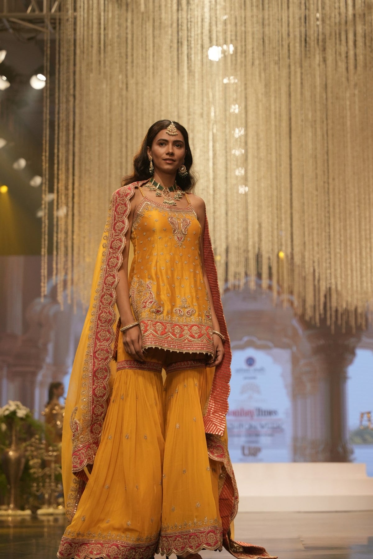 Mehan - Mustard Short Kurta with Garara and Dupatta