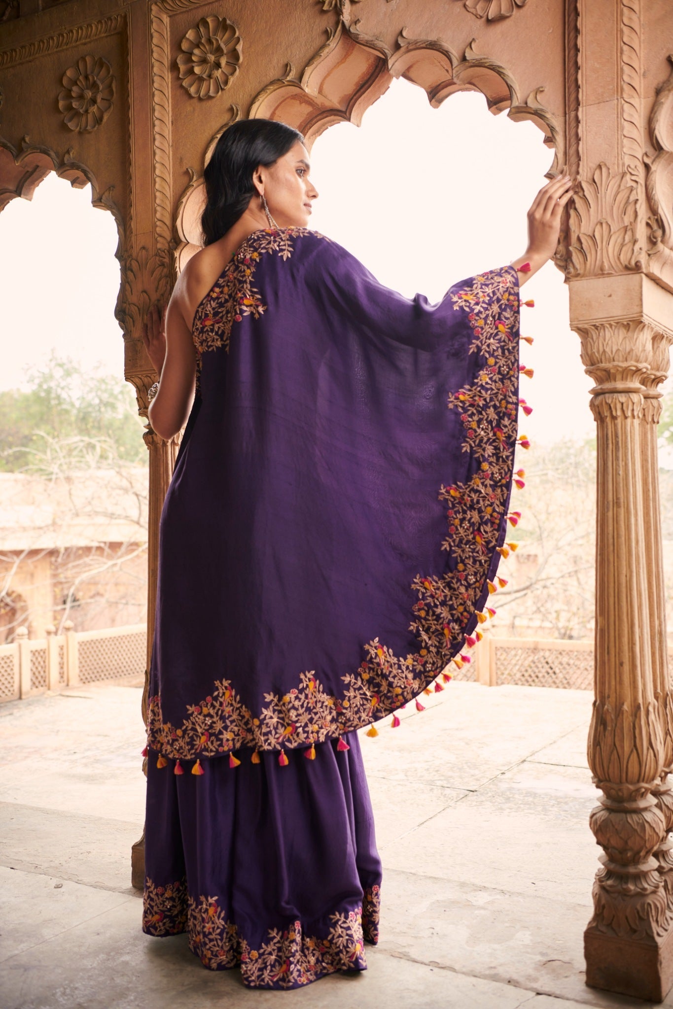 Embroidered one shoulder tunic with a sharara