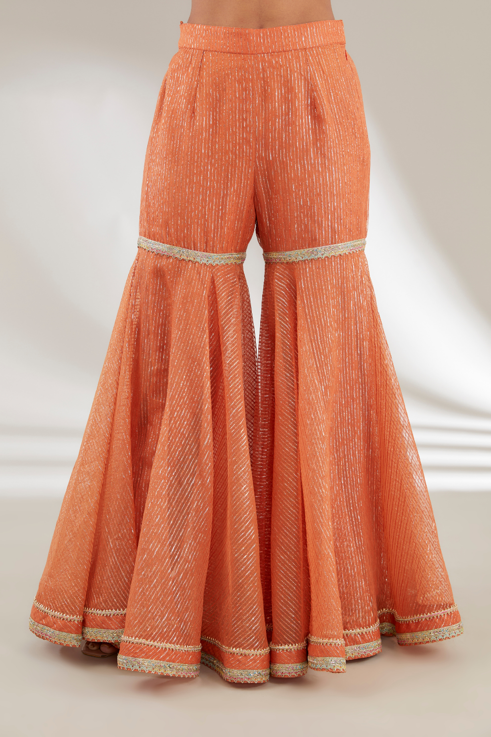 Rust Orange Manvi Garara Set in Embroidered Upada Silk & Organza