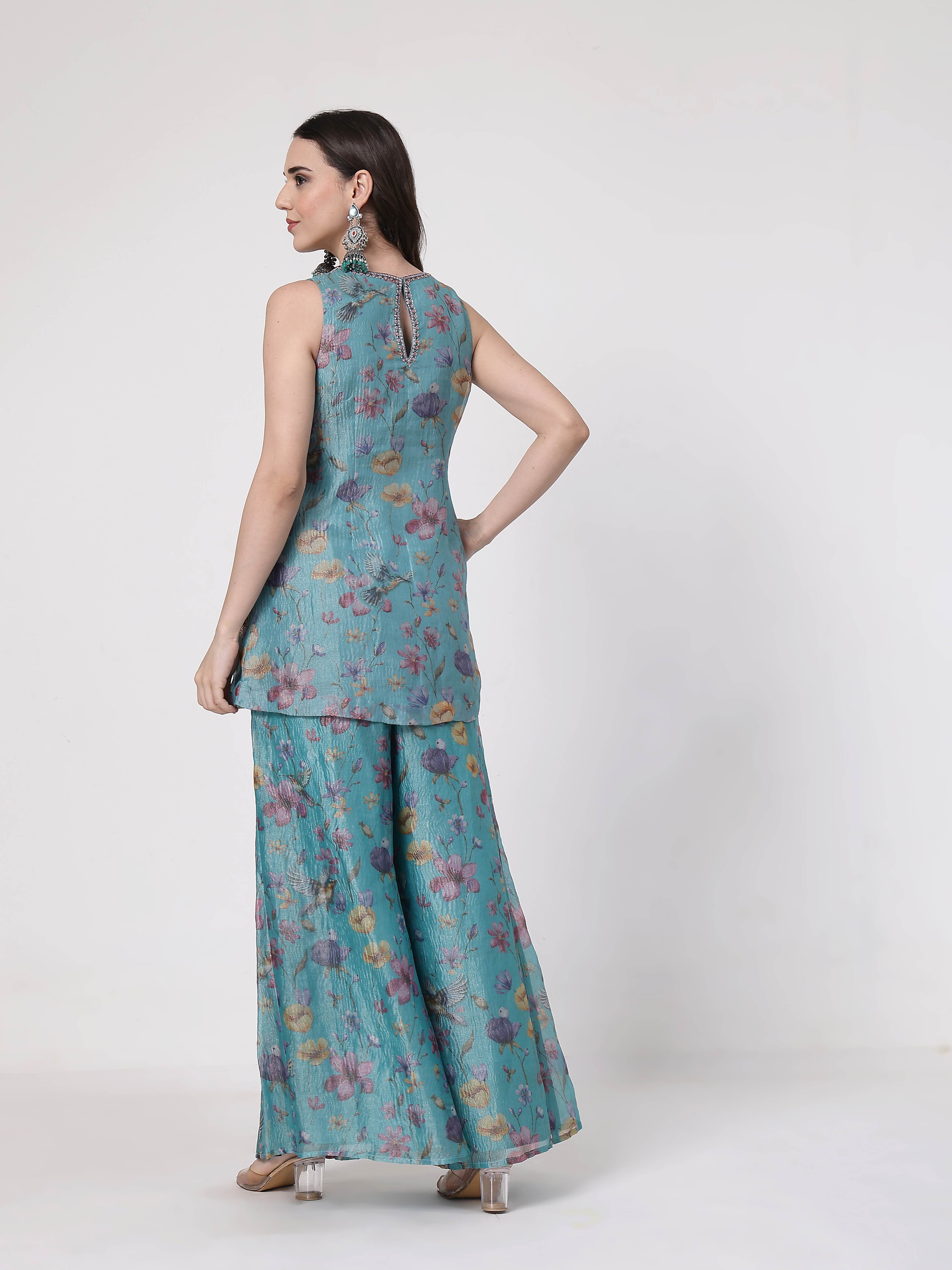 Turqouise Floral Sharara Set