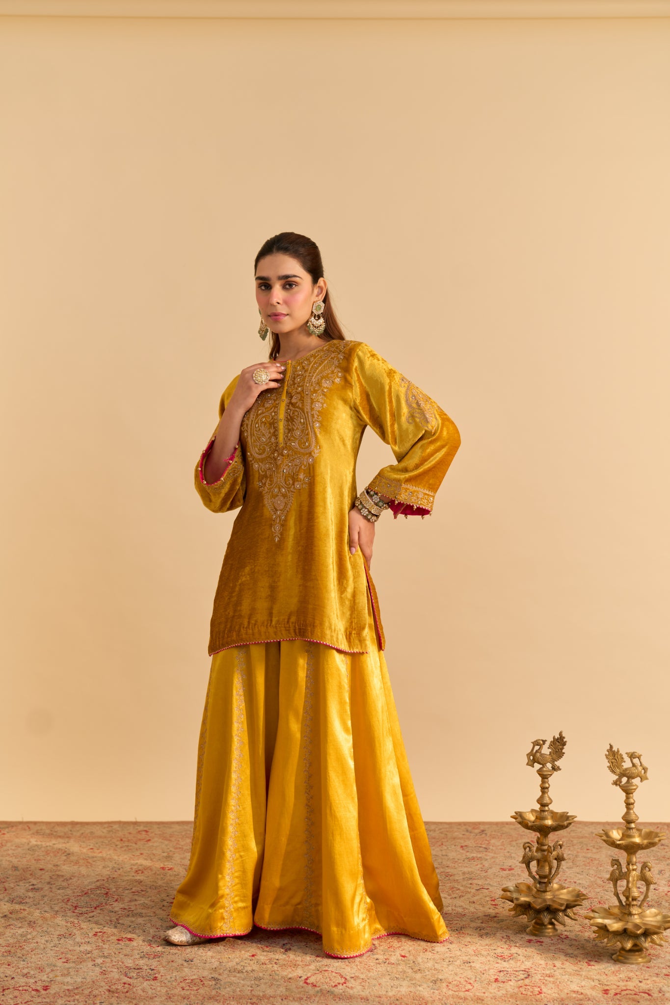 Aroob - Mustard Kurta with Sharara and Dupatta
