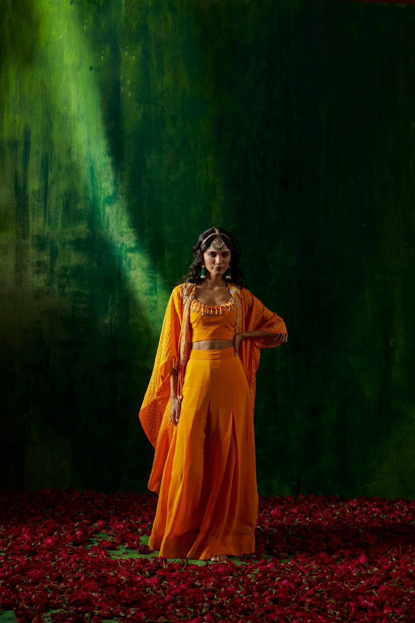 Bandhni cape set with flared pants