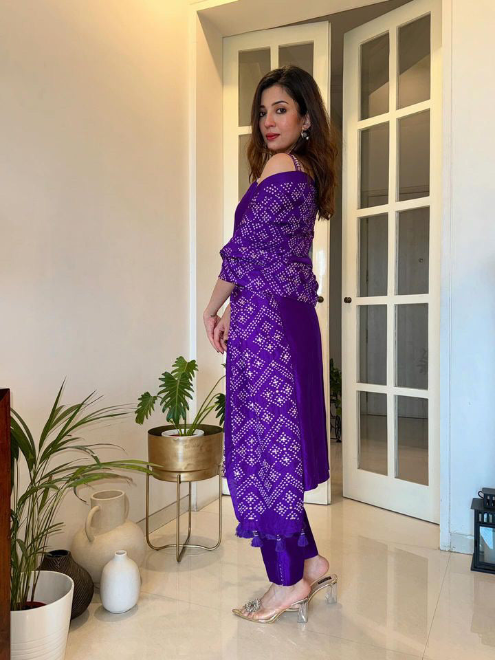 Spaghetti Kurta Set With Bandhani Dupatta