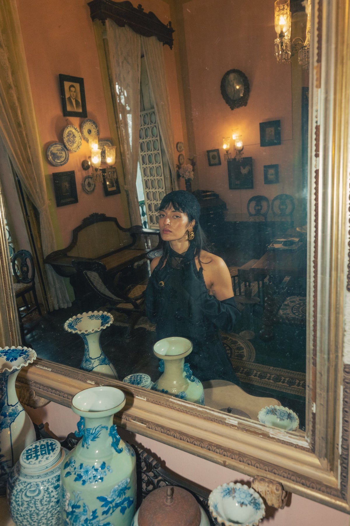 Black, Persian Embroidery, Silk Georgette & Tulle, Full-Length Dress, Sheath Silhouette
