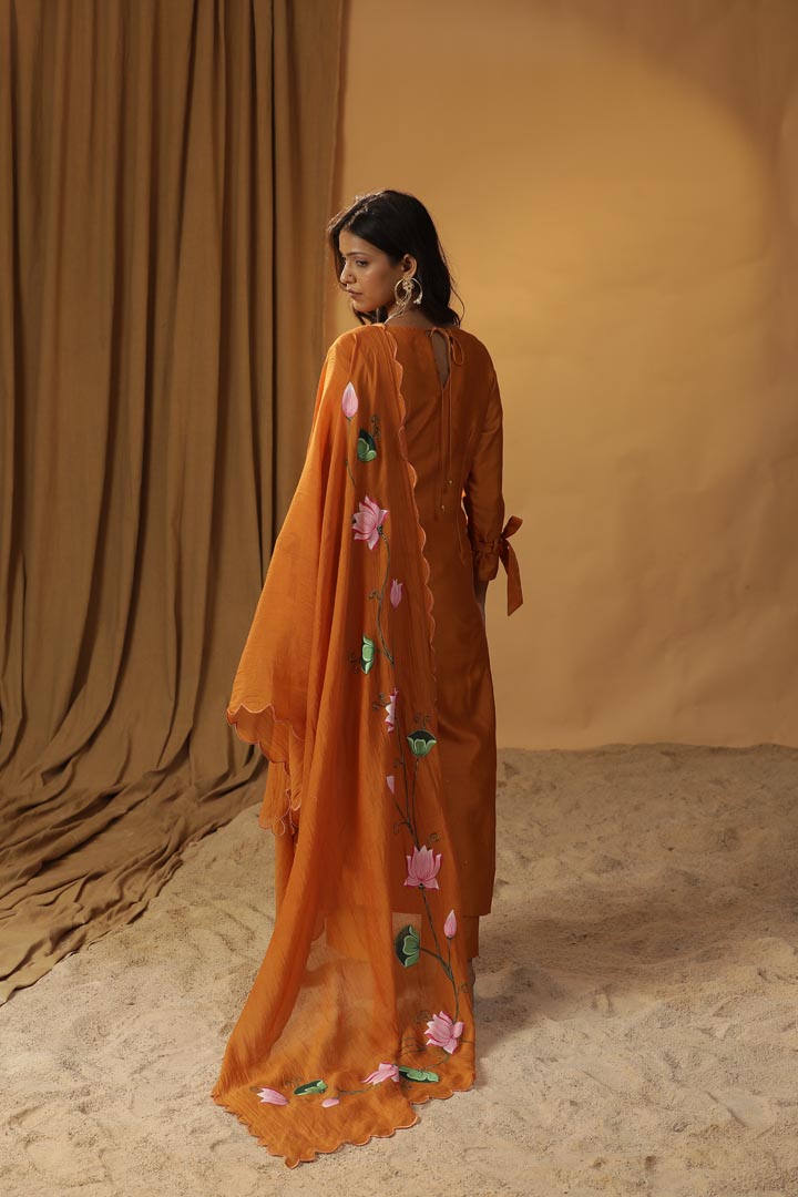 Image of RUST ORANGE BIRD EMBROIDERED SUIT SET