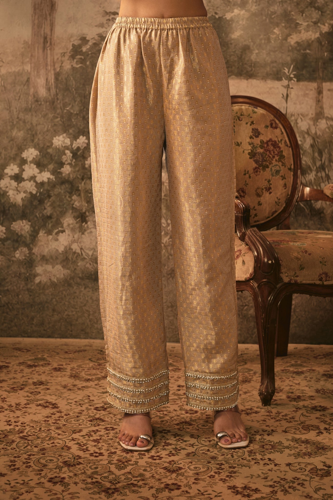 Muted Nude Gold Embellished Anarkali Set