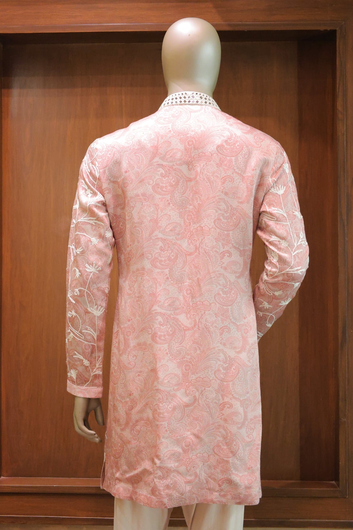 Blush Pink Floral Linen Satin Kurta